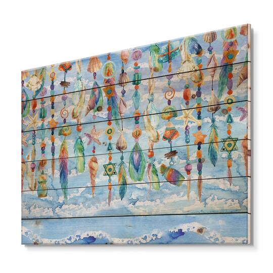 Designart - Jewelry of Sea Shell and Beads - Traditional Print on Natural Pine Wood
